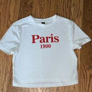 SHEIN Paris 1900 Graphic White Crop Tee - Size Small